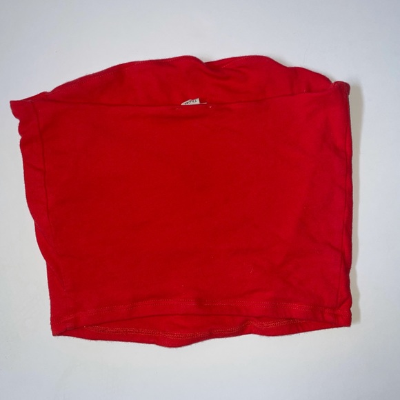 Red Cropped Tube Top Garage - Picture 3 of 3